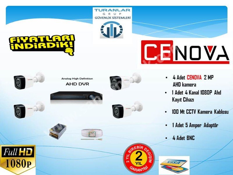 BAKICI PAKET !! 4'LÜ 2MP 1080P GECE GÖRÜŞLÜ KAMERA SİSTEMİ