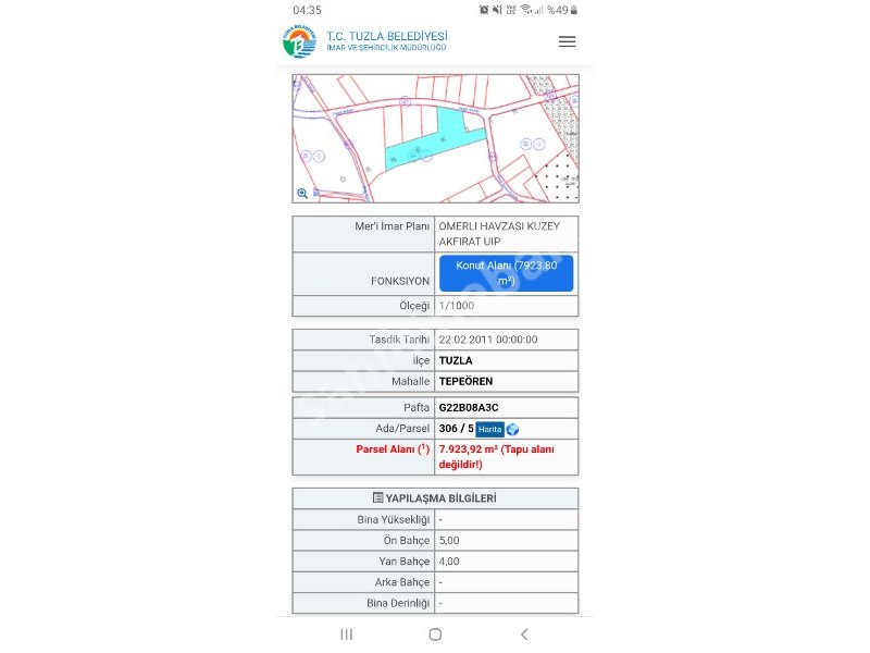 İstanbul Tuzla Tepeoren Mah. Satılık İmarlı Villa 172 m2 Arsa