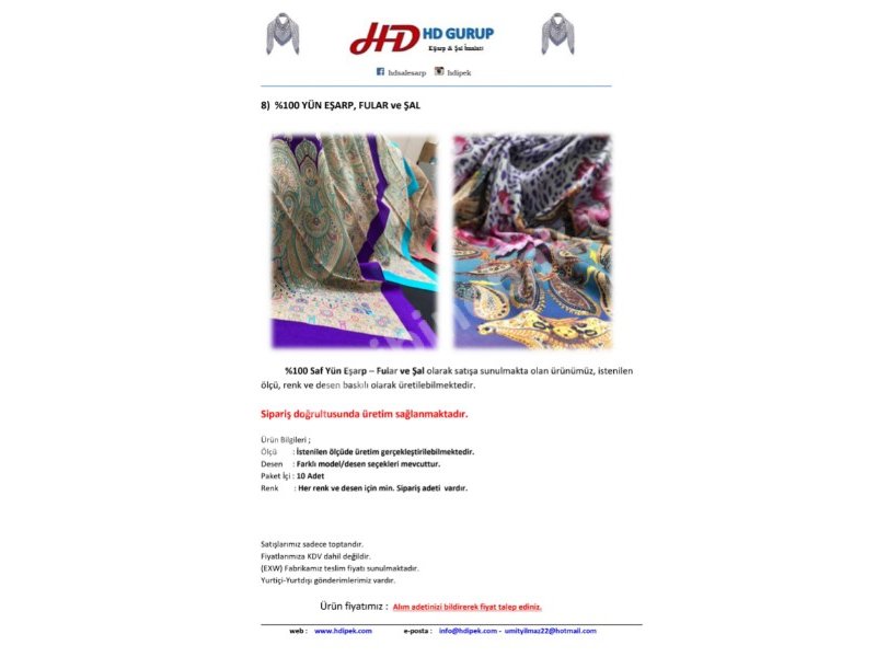 Paşmina Şal İmalatı ve Toptan Satış (Pashmina Shawl Manufacturing and Wholesale)