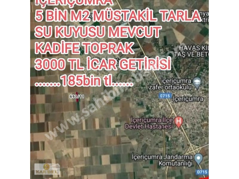 Konya Çumra İçeriçumra Mah. Satılık 5000 m2 Tarla