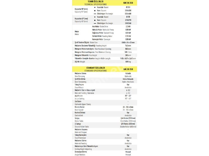 KME DG 350 Tam Otomatik Elektronik Açılı Kesmak Şerit Testere