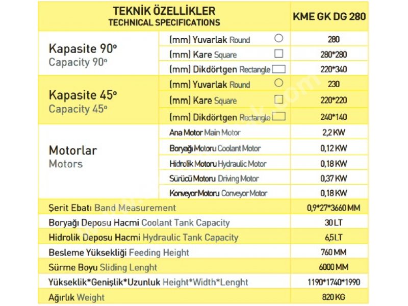 KME DG GK 280 Tam Otomatik Elektronik Açılı Kesmak Şerit Testere