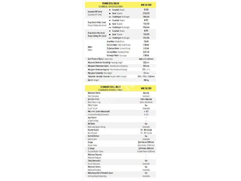 KME GK 280 Tam Otomatik Elektronik Açılı Kesmak Şerit Testere