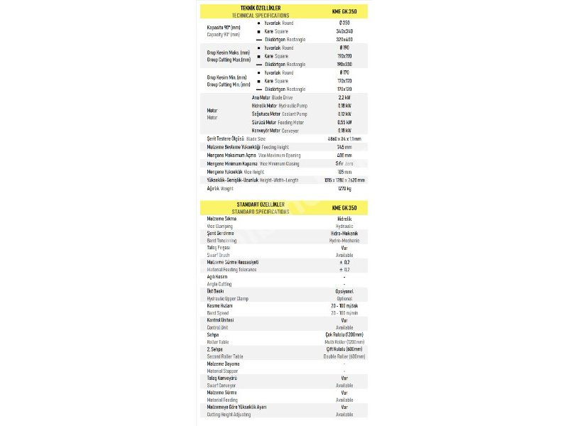 KME GK 350 Tam Otomatik Elektronik Açılı Kesmak Şerit Testere