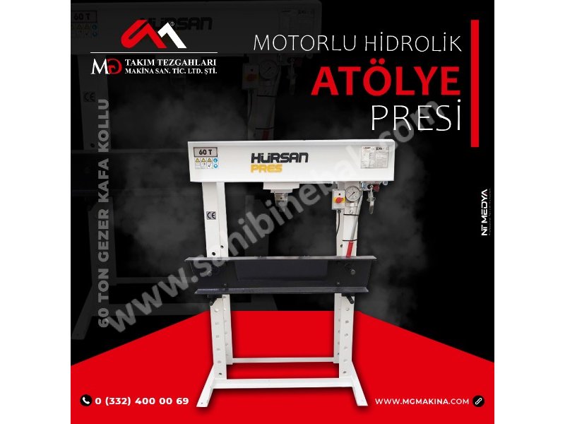 60 Ton Gezer Kafa Kollu Motorlu Hidrolik Atölye Presi - Hydraulic Workshop Press