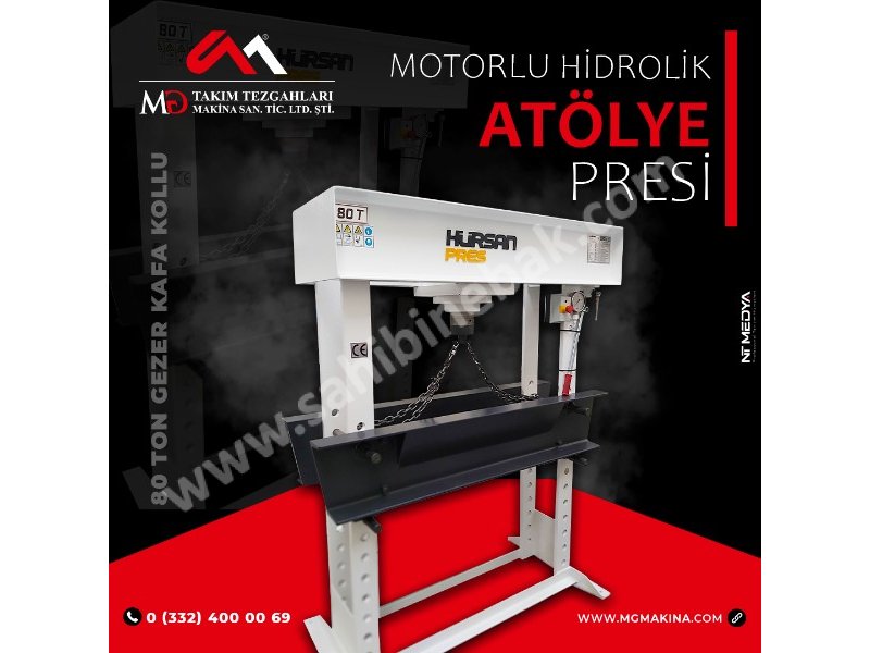 80 Ton Gezer Kafa Kollu Motorlu Hidrolik Atölye Presi - Hydraulic Workshop Press