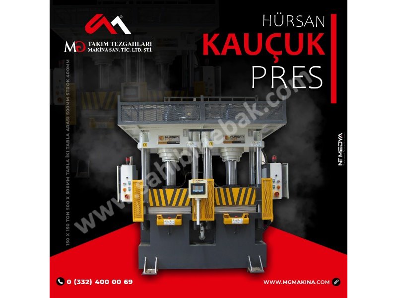Hürsan 150 x 150 Ton 500 x 500mm Tabla İki tabla Arası 500mm Strok 400mm Kauçuk