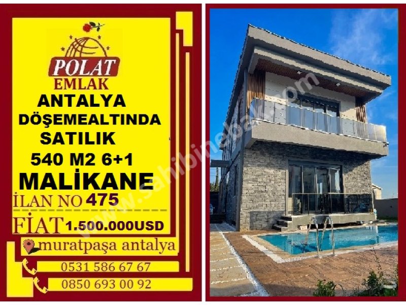 ANTALYA DÖŞEMEALTINDA SATILIK 540 M2  6+1  HAVUZLU MALİKANE