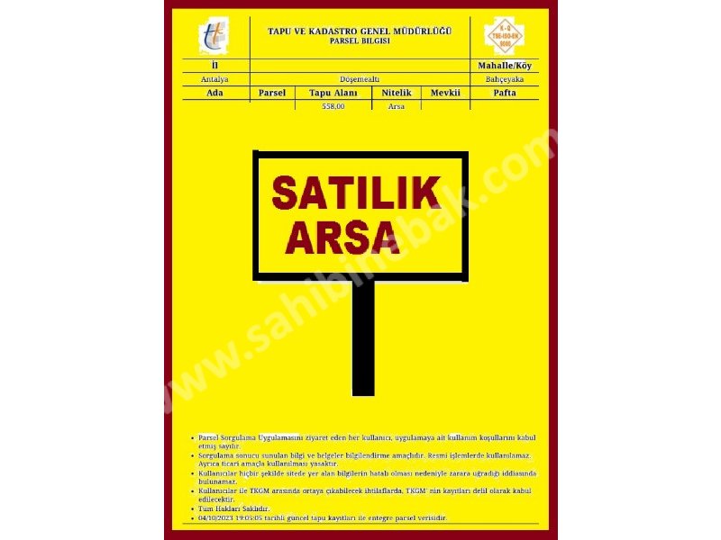 ANTALYA DÖŞEMEALTI BAHÇEYAKADA SATILIK 558 M2 VİLLA ARSASI
