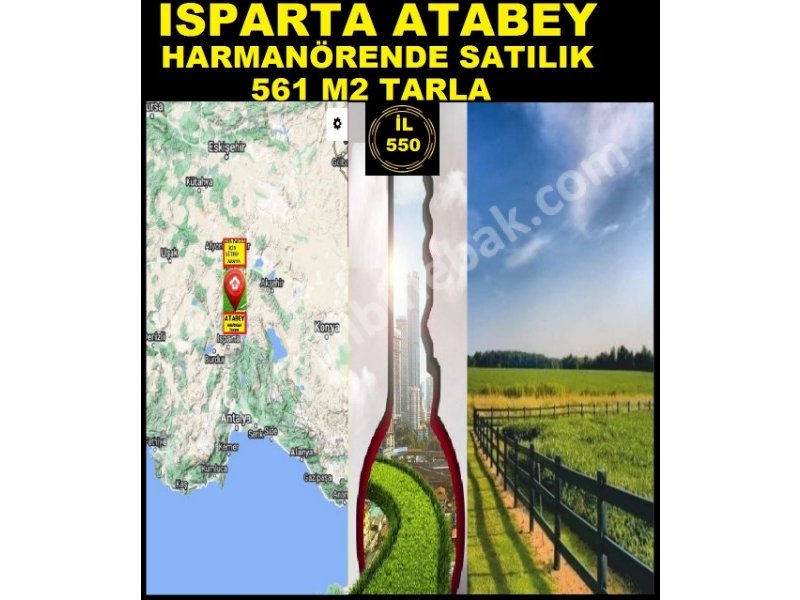 ISPARTA ATABEY HARMANÖRENDE SATILIK 561 M2 TARLA