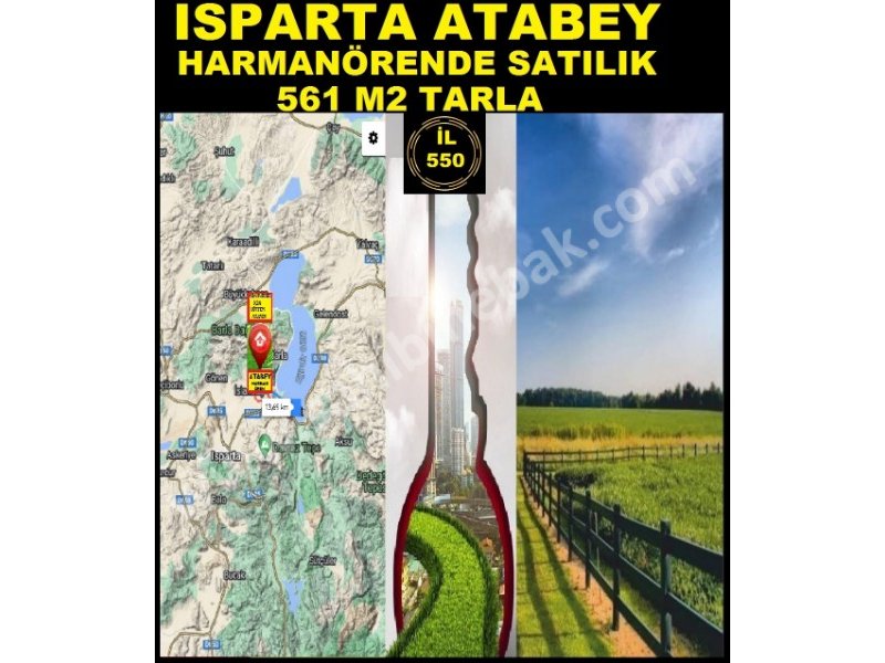 ISPARTA ATABEY HARMANÖRENDE SATILIK 561 M2 TARLA