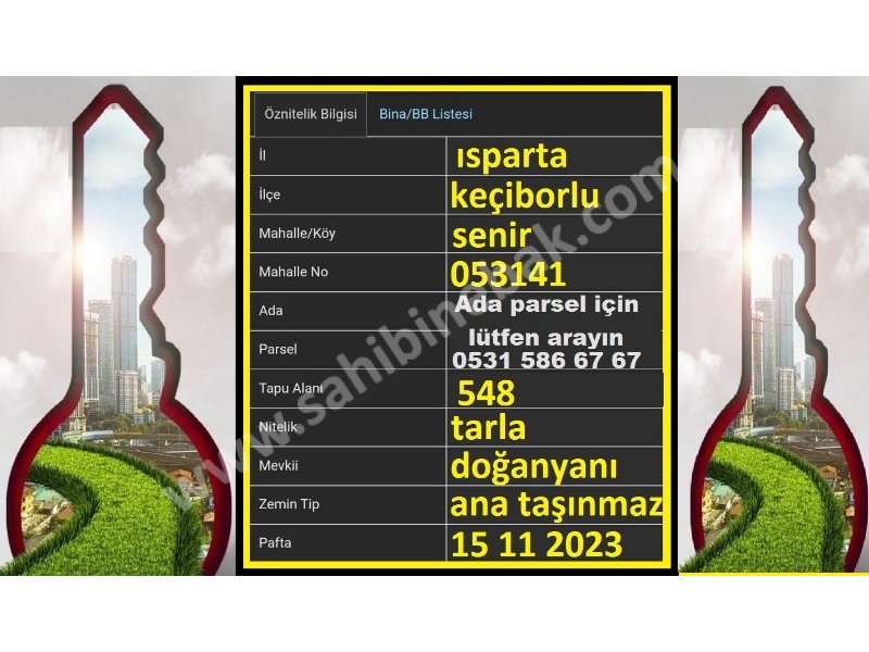 ISPARTA KEÇİBORLU SENİRDE SATILIK 548 M2 TARLA