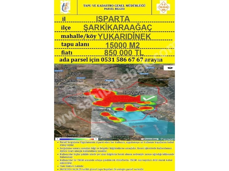 ISPARTA ŞARKİKARAAĞAÇ YUKARI DİNEK'TE SATILIK 15058 M2 TARLA