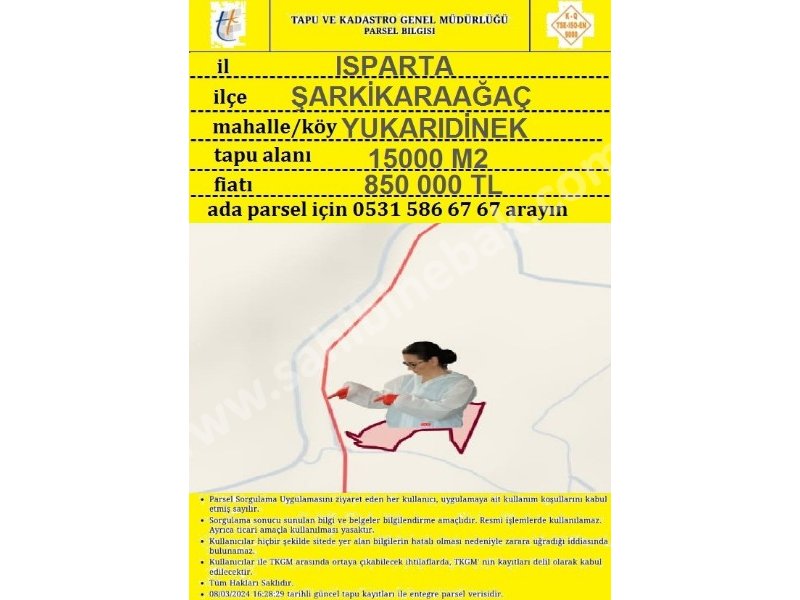 ISPARTA ŞARKİKARAAĞAÇ YUKARI DİNEK'TE SATILIK 15058 M2 TARLA