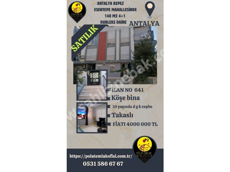 ANTALYA KEPEZ ESENTEPE DE SATILIK 150 M2 4+1 DUBLEKS DAİRE