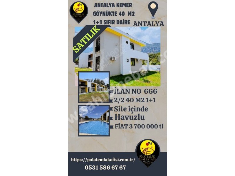 ANTALYA KEMER GÖYNÜK'TE SATILIK 40 M2 1+1 SIFIR DAİRE