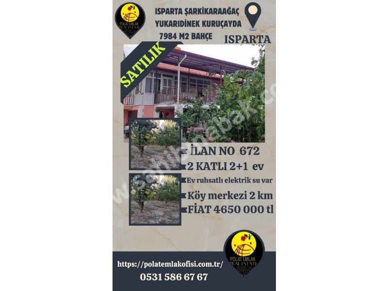 ISPARTA ŞARKİKARAAĞAÇ YUKARIDİNEK KÖYÜ KURUÇAY MEVKİİNDE SATILIK 7984 M2 BAHÇE