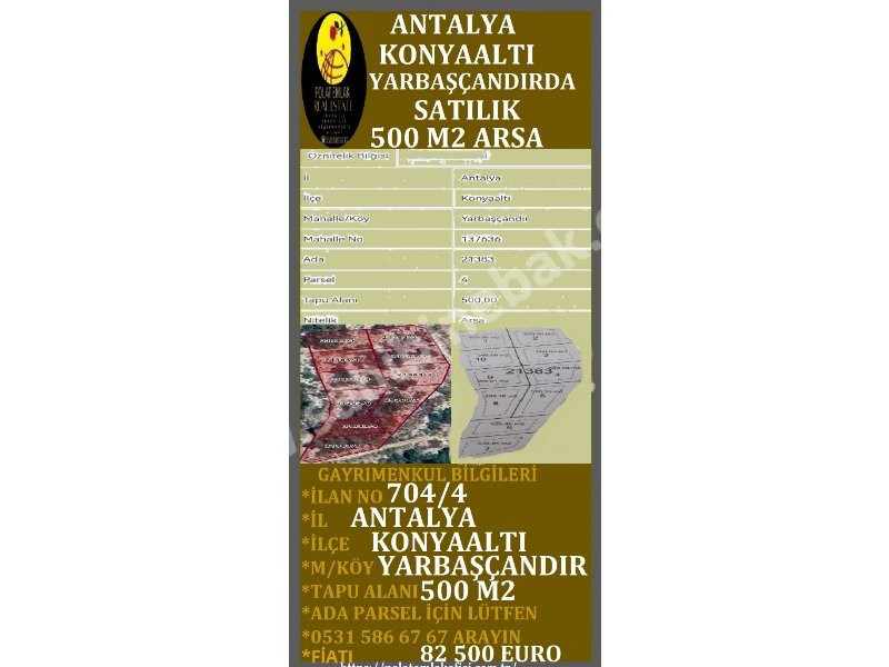 ANTALYA KONYAALTI YARBAŞÇANDIRDA SATILIK ARSALAR