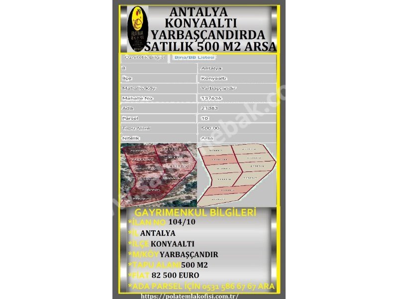 ANTALYA KONYAALTI YARBAŞÇANDIRDA SATILIK ARSALAR