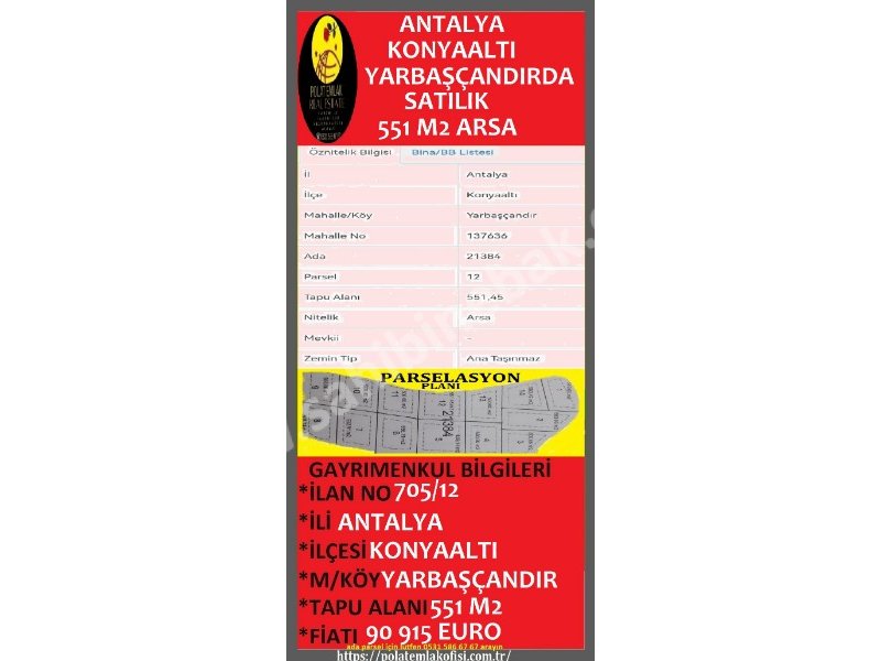 ANTALYA KONYAALTI YARBAŞÇANDIRDA  SATILIK ARSALAR