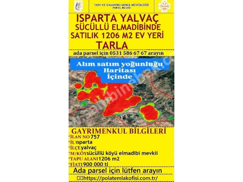 ISPARTA YALVAÇ SÜCÜLLÜ ELMADİBİNDE SATILIK 1206 M2 EVYERİ