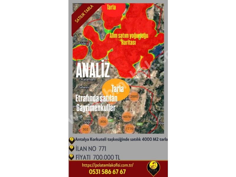 ANTALYA KORKUTELİ TAŞKESİĞİNDE SATILIK 4000 M2 TARLA