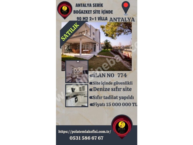 ANTALYA SERİK BOĞAZKENTTE DENİZE SIFIR SİTE İÇİNDE SATILIK 90 M2 2+1 VİLLA