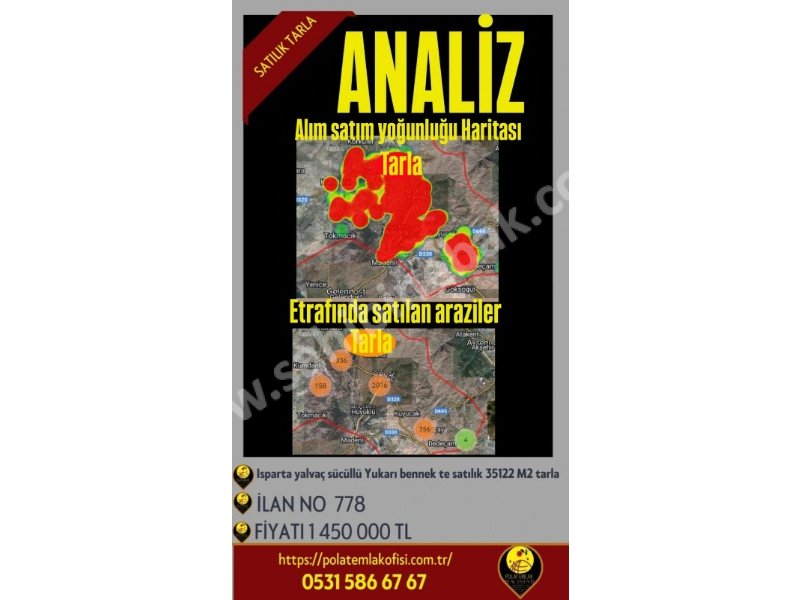 ISPARTA YALVAÇ SÜCÜLLÜDE SATILIK 35122 M2 TARLA