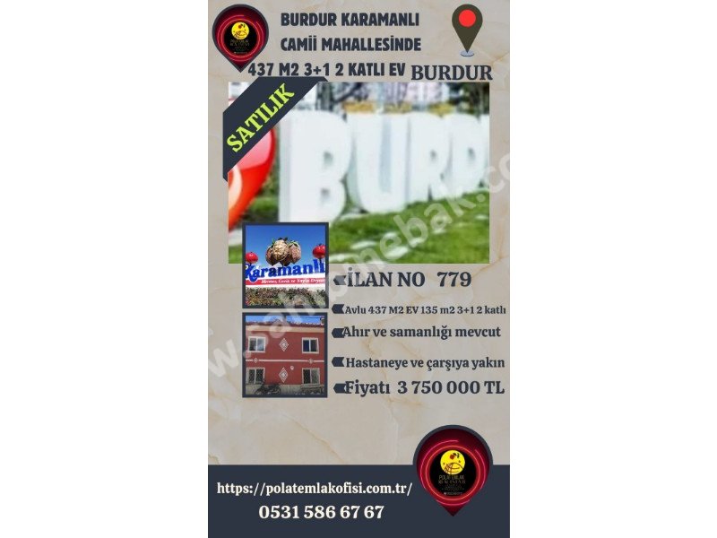 BURDUR KARAMANLI CAMİ MAHALLESİ SATILIK İKİ KATLI MÜSTAKİL EV
