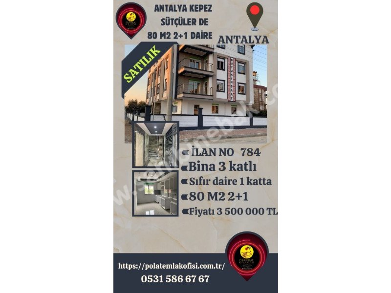 ANTALYA KEPEZ SÜTÇÜLERDE SATILIK 80 M2 2+1 SIFIR DAİRE