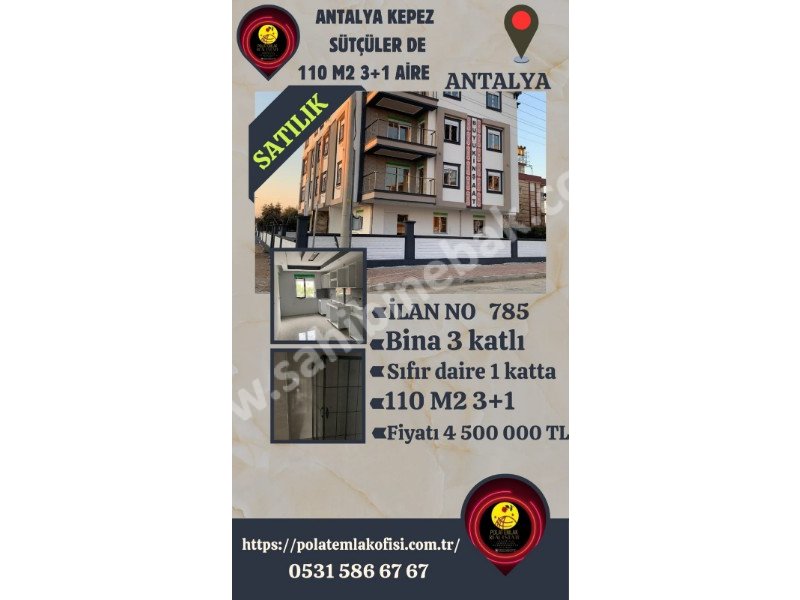 ANTALYA KEPEZ SÜTÇÜLERDE SATILIK 110  M2 3+1 SIFIR DAİRE