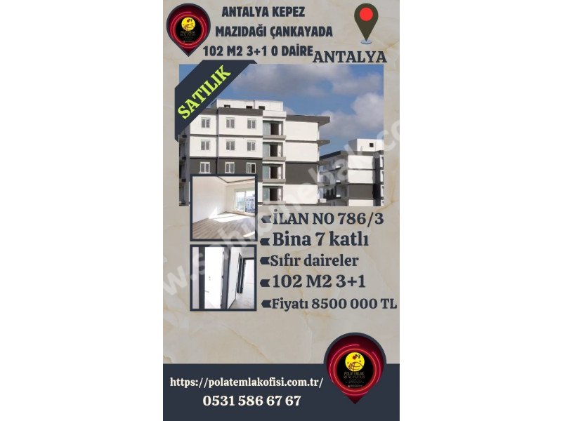 ANTALYA KEPEZ MAZIDAĞI ÇANKAYADA SATILIK 102 M2 3+1 SIFIR DAİRELER