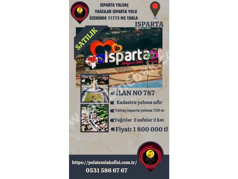ISPARTA YALVAÇ YAĞCILARDA SATILIK 17173 M2 TARLA
