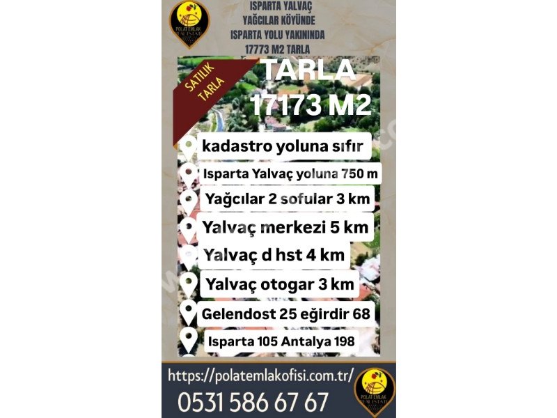ISPARTA YALVAÇ YAĞCILARDA SATILIK 17173 M2 TARLA