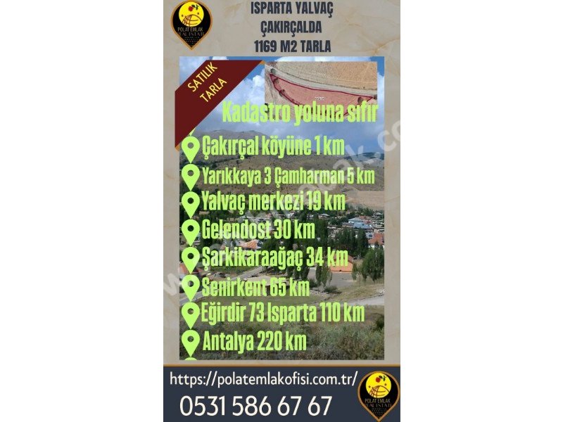 ISPARTA YALVAÇ ÇAKIRÇALDA SATILIK 1169 M2 TARLA
