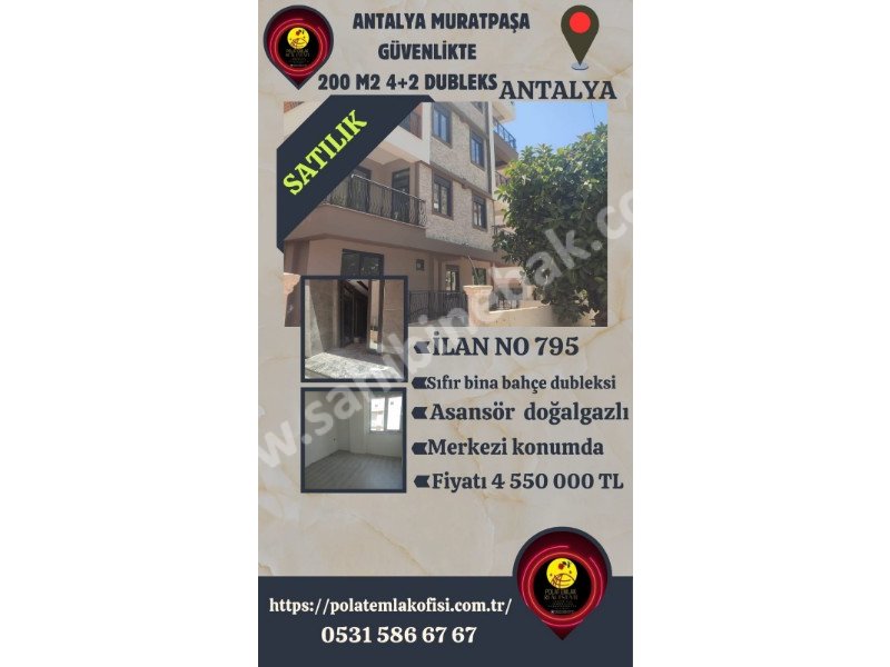 ANTALYA MURATPAŞA GÜVENLİKTE SATILIK 200 M2 4+2 SIFIR BAHÇE DUBLEKSİ